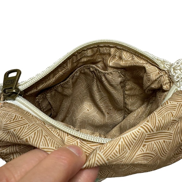 Sakroots Beige Women's Crochet Peace Crossbody Purse Bag Pom Pom Flap - Picture 8 of 8